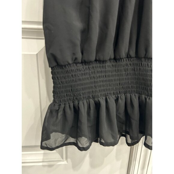 Japna Sleeveless Black Smocked Ruffle Hem Top Shirred Neck Lightweight Size S - Picture 4 of 8